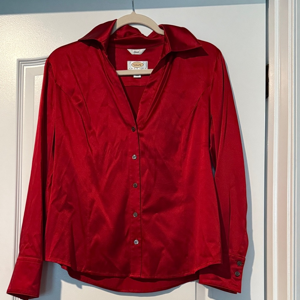 Talbots Red Satin Button Down Shirt